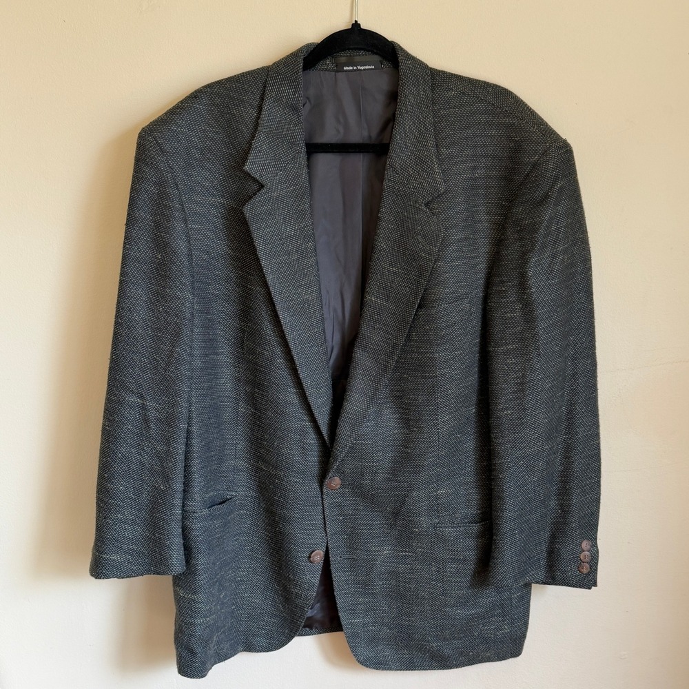 Cavelli Lanificio di Pray Silk Mens 44R Gray Herringbone VTG Sport Coat Blazer